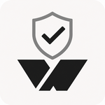 A black and gray shield icon with a checkmark above two overlapping geometric shapes, set against a light background, symbolizing security and protection.
